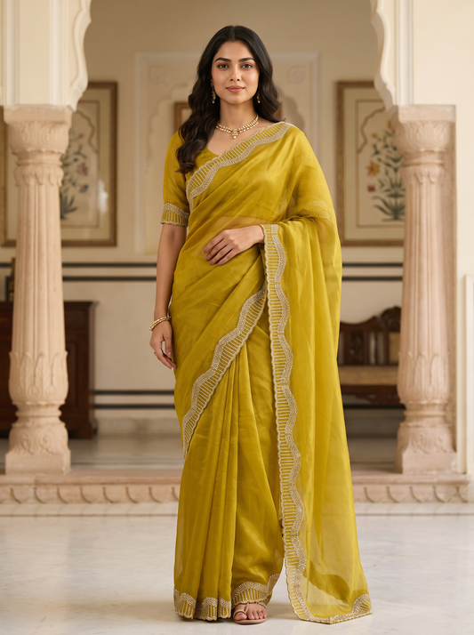 Tamasha-Premium Embellished Border Saree | Lightweight Festive & Party Wear Saree