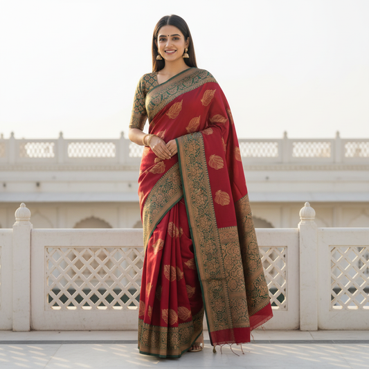 Mamta Handwoven Silk Saree – Festive Gold Zari Motifs