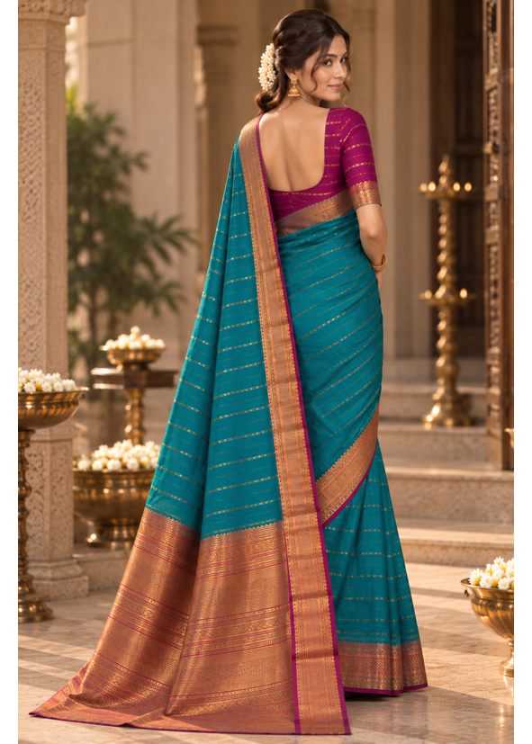 Bangalore Silk Saree with Zari Border & Unstitched Blouse
