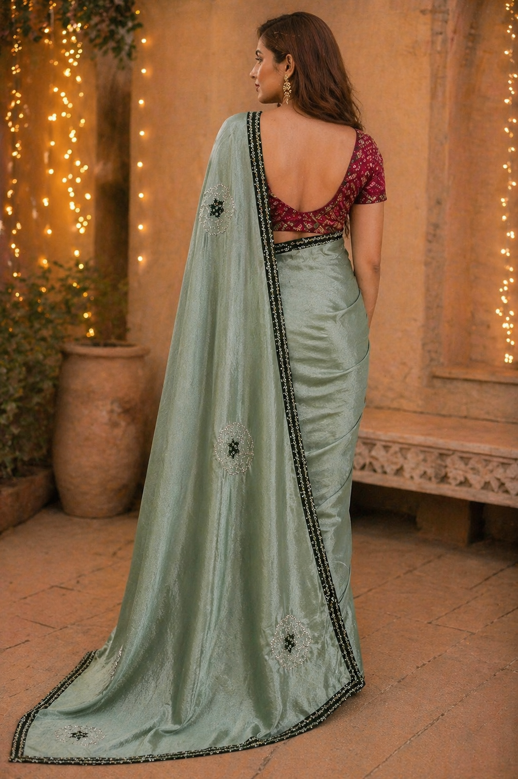Hariyali | Silk Designer Saree with Contrast Border, Embroidered Motifs