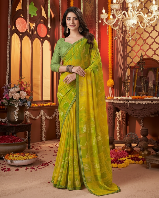 Suvarnika Luxury Printed Georgette Saree with Abstract print & Refined Border