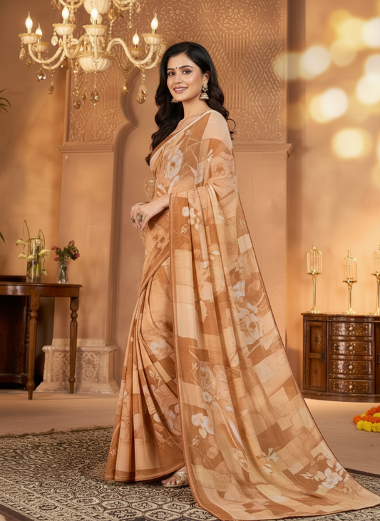 Varnika Soft Georgette Printed Saree – Floral Elegance