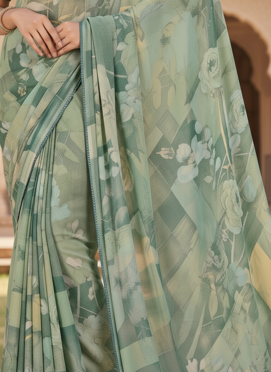Varnika Soft Georgette Printed Saree โ Floral Elegance