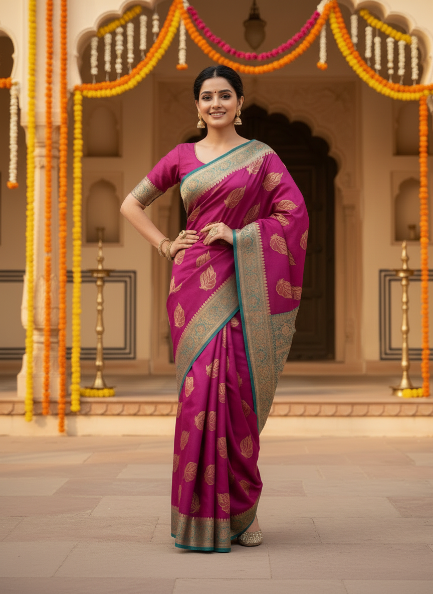 Mamta Handwoven Silk Saree – Festive Gold Zari Motifs