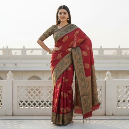 Mamta Handwoven Silk Saree – Festive Gold Zari Motifs