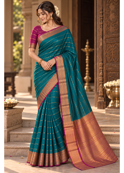 Bangalore Silk Saree with Zari Border & Unstitched Blouse