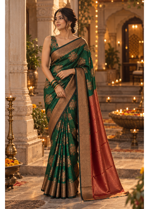 Cotton Blended Silk Saree with Silk Blouse