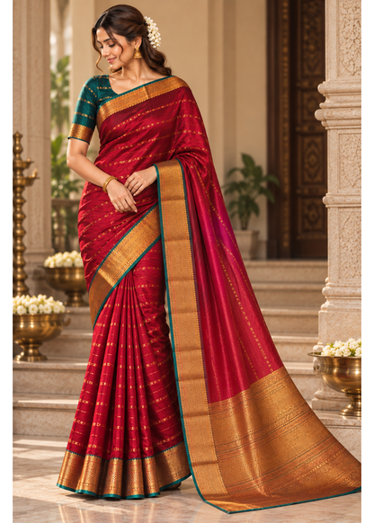 Bangalore Silk Saree with Zari Border & Unstitched Blouse