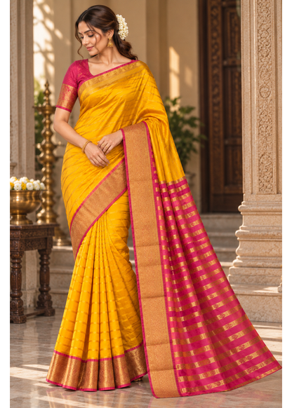Bangalore Silk Saree with Zari Border & Unstitched Blouse