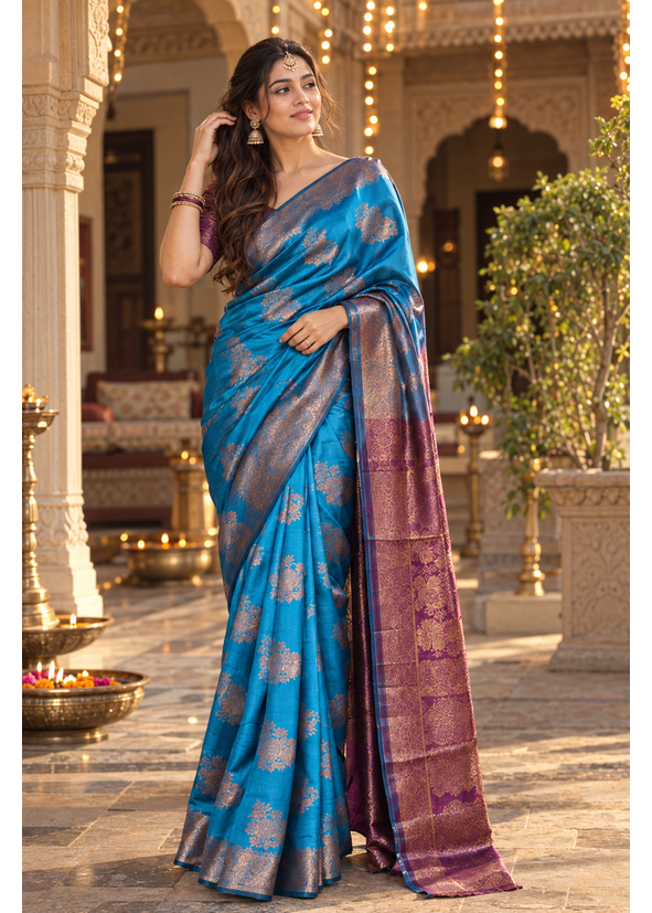 Cotton Blended Silk Saree with Silk Blouse