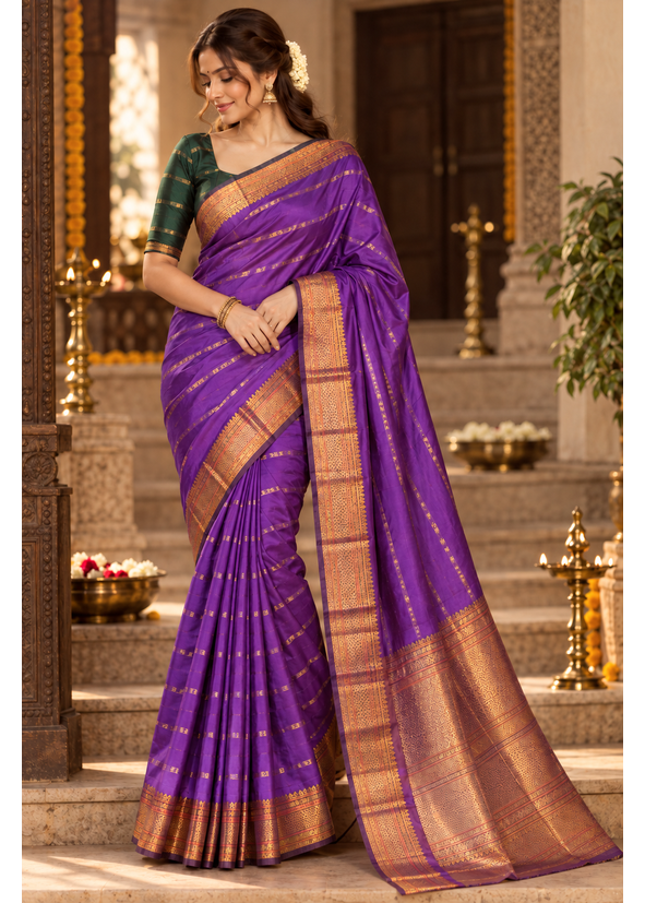 Bangalore Silk Saree with Zari Border & Unstitched Blouse