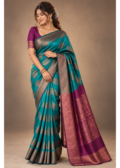 Cotton Blended Silk Saree with Silk Blouse