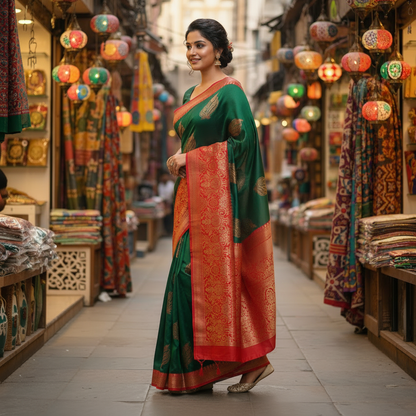 Mamta Handwoven Silk Saree – Festive Gold Zari Motifs