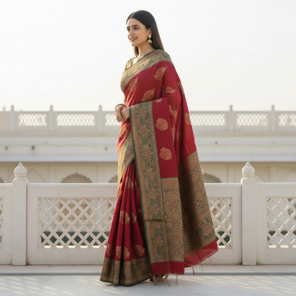 Mamta Handwoven Silk Saree – Festive Gold Zari Motifs
