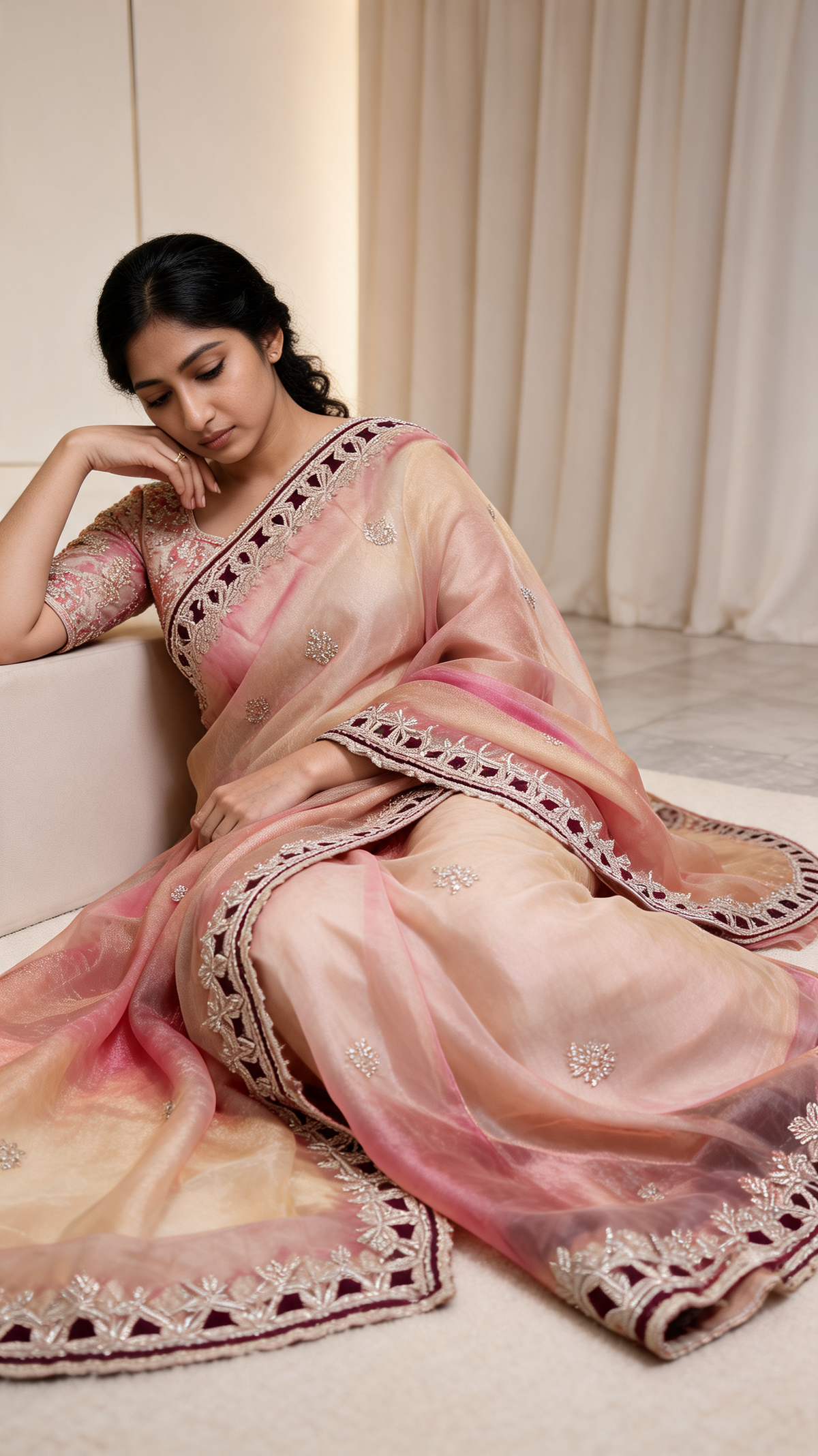 Organza Designer Saree with Embroidered Border 💜