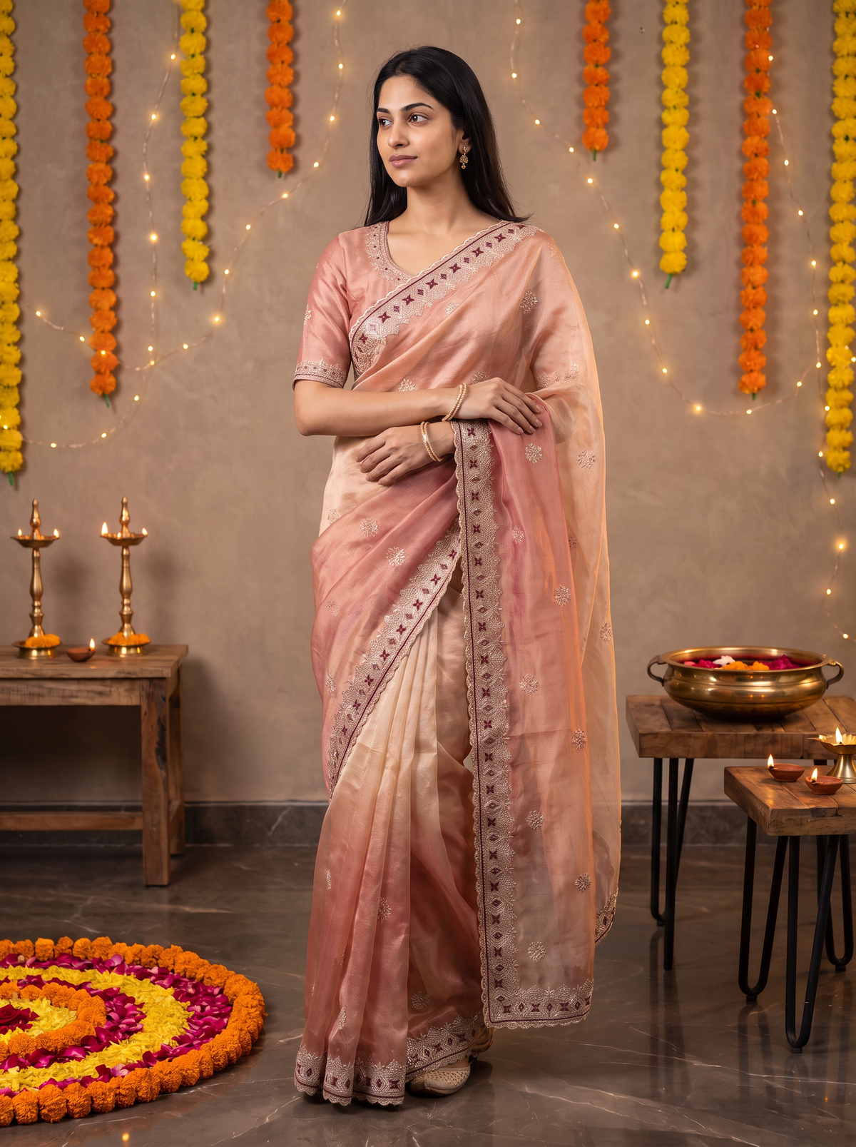 Organza Designer Saree with Embroidered Border 💜