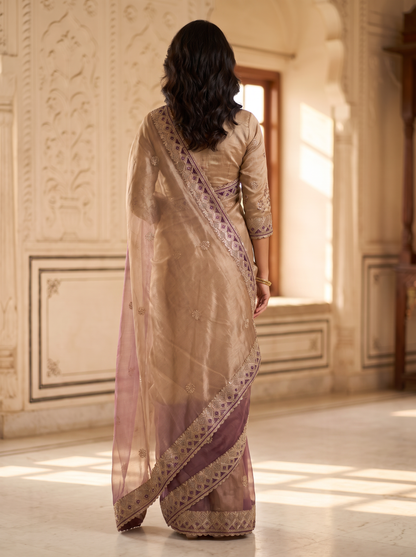 Organza Designer Saree with Embroidered Border 💜
