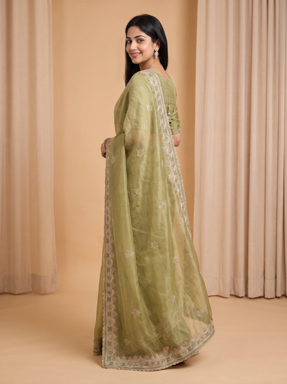Organza Designer Saree with Embroidered Border 💜