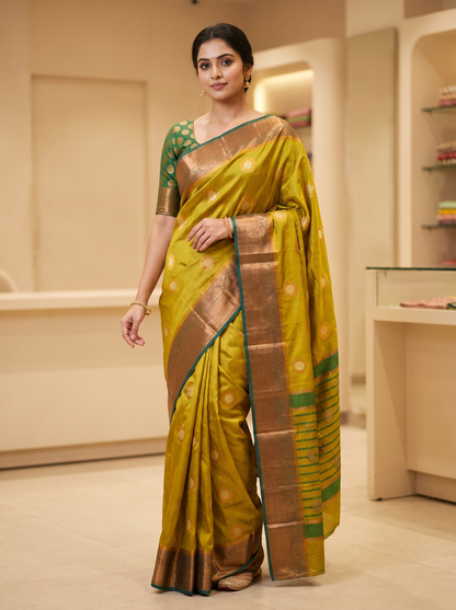 Vishwasundari Premium Silk Saree with Zari Woven Motifs & Traditional Pallu