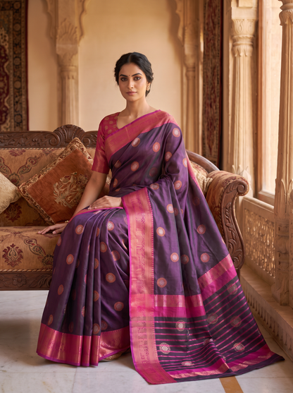 Vishwasundari Premium Silk Saree with Zari Woven Motifs & Traditional Pallu