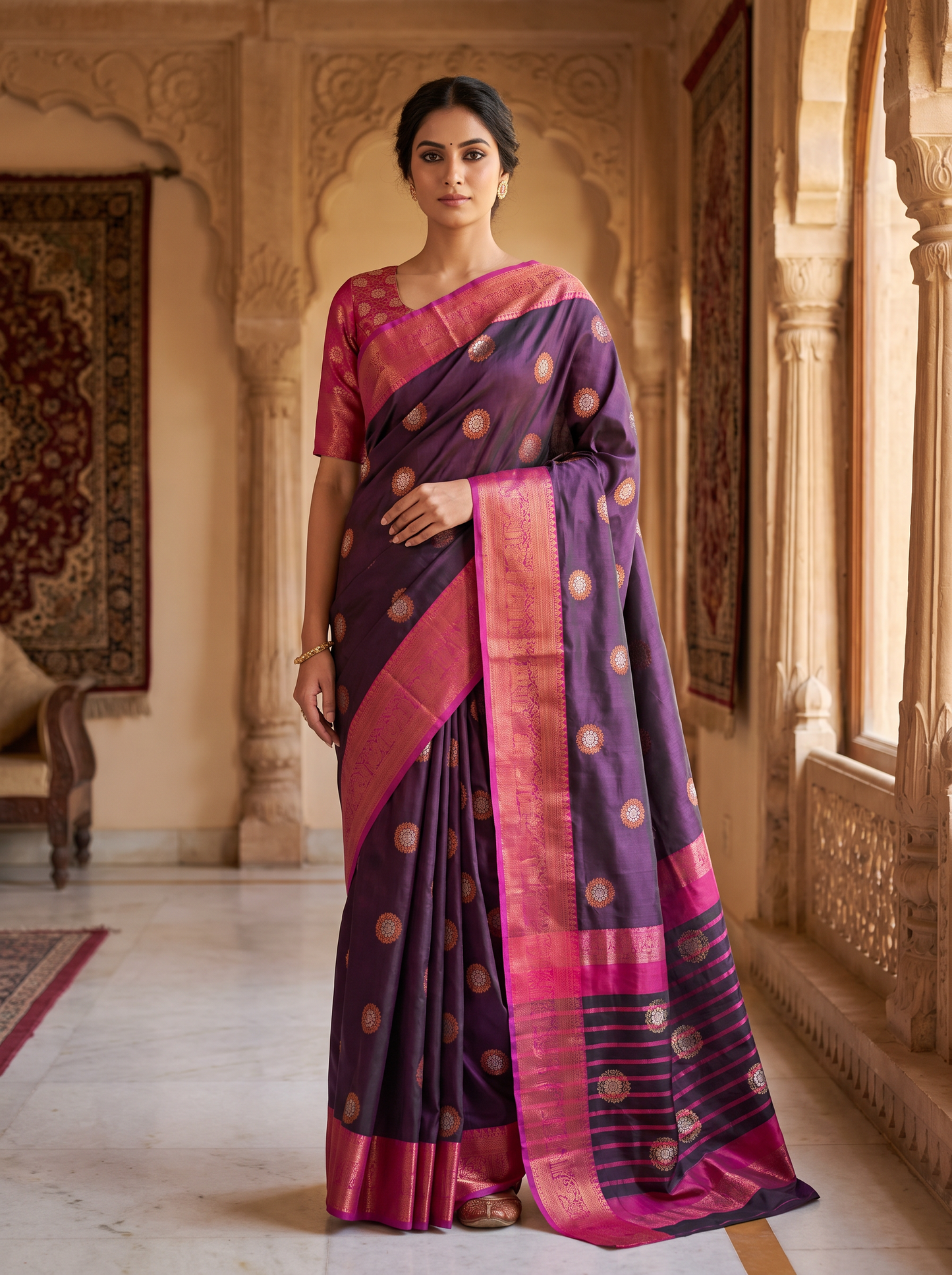 Vishwasundari Premium Silk Saree with Zari Woven Motifs & Traditional Pallu