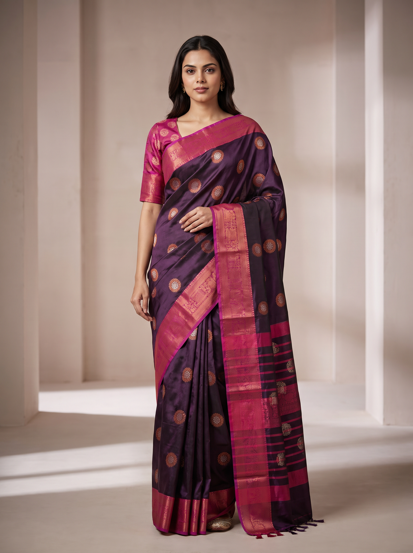 Vishwasundari Premium Silk Saree with Zari Woven Motifs & Traditional Pallu