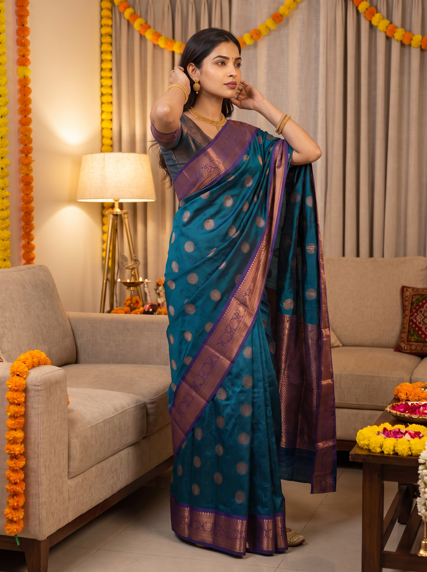Vishwasundari Premium Silk Saree with Zari Woven Motifs & Traditional Pallu