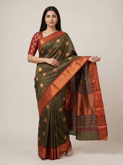Vishwasundari Premium Silk Saree with Zari Woven Motifs & Traditional Pallu