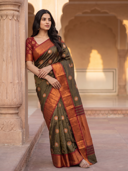 Vishwasundari Premium Silk Saree with Zari Woven Motifs & Traditional Pallu
