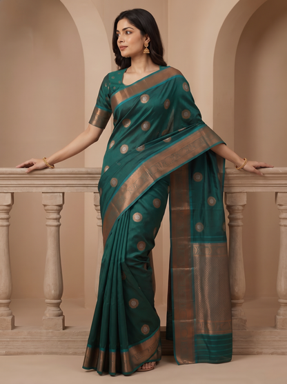 Vishwasundari Premium Silk Saree with Zari Woven Motifs & Traditional Pallu