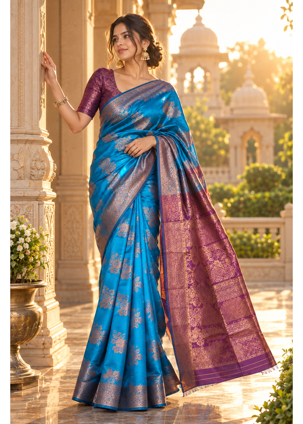 Cotton Blended Silk Saree with Silk Blouse