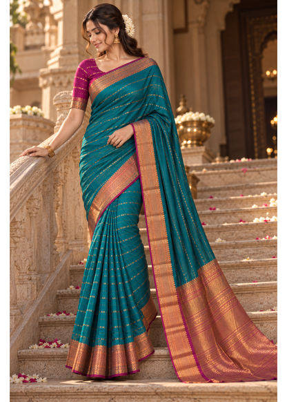 Bangalore Silk Saree with Zari Border & Unstitched Blouse