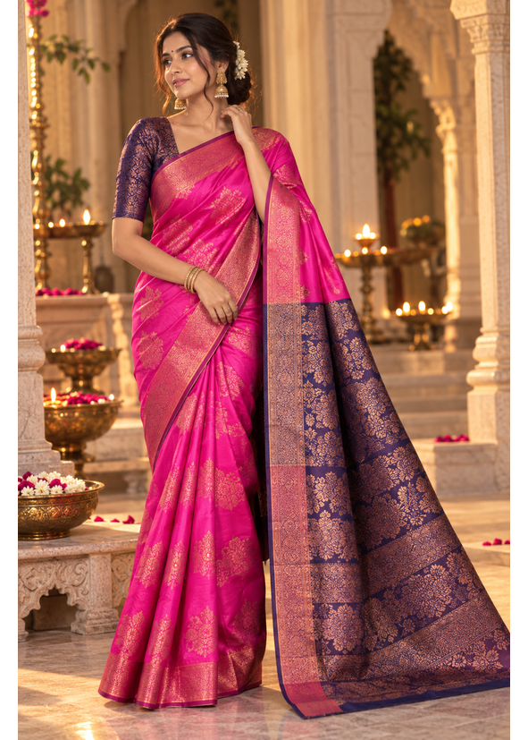 Cotton Blended Silk Saree with Silk Blouse