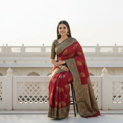 Mamta Handwoven Silk Saree – Festive Gold Zari Motifs