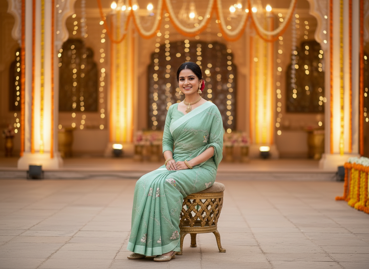 Lily-Elegant Embroidered Organza Silk Saree with Floral Motifs-Organza Silk