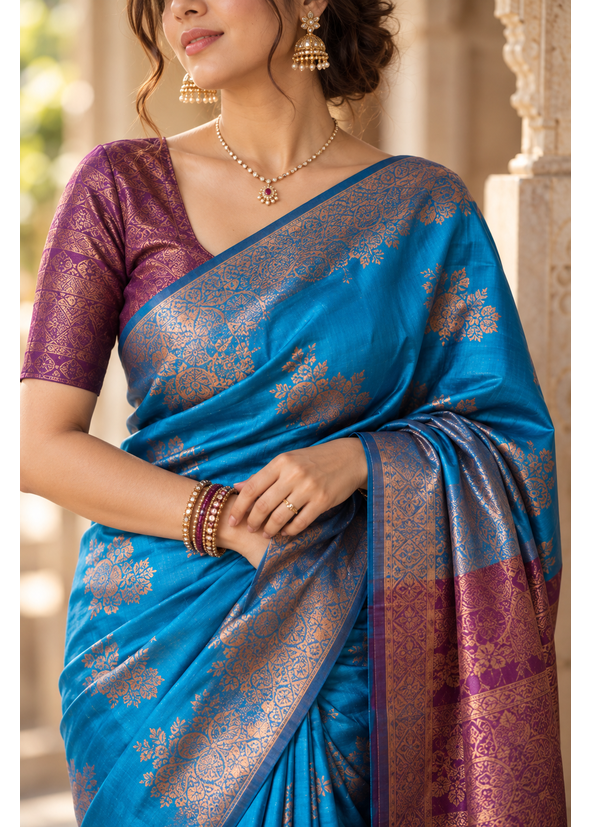 Cotton Blended Silk Saree with Silk Blouse