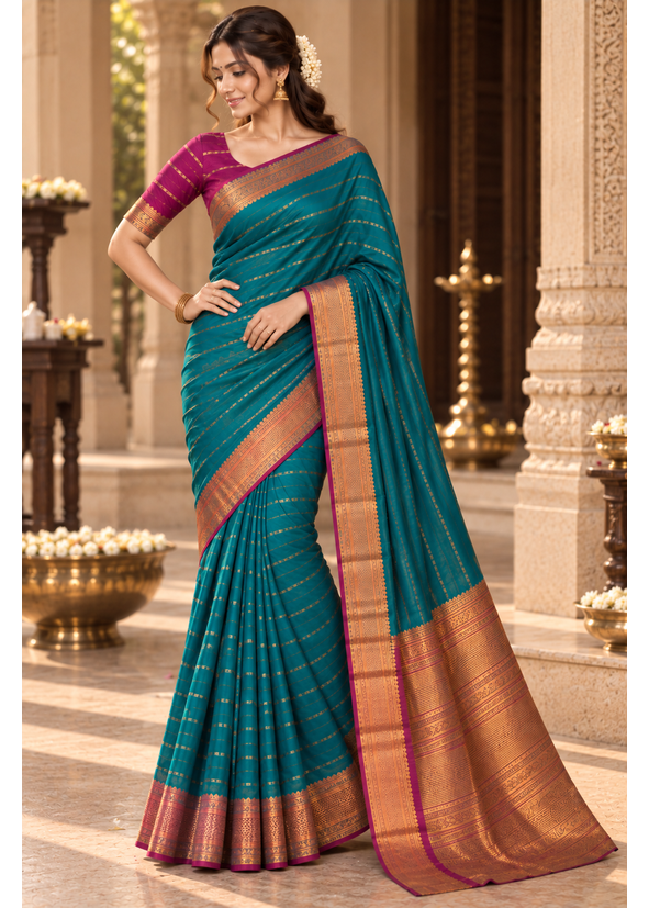 Bangalore Silk Saree with Zari Border & Unstitched Blouse