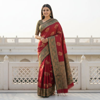 Mamta Handwoven Silk Saree – Festive Gold Zari Motifs