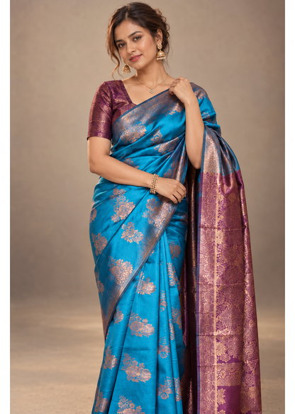 Cotton Blended Silk Saree with Silk Blouse