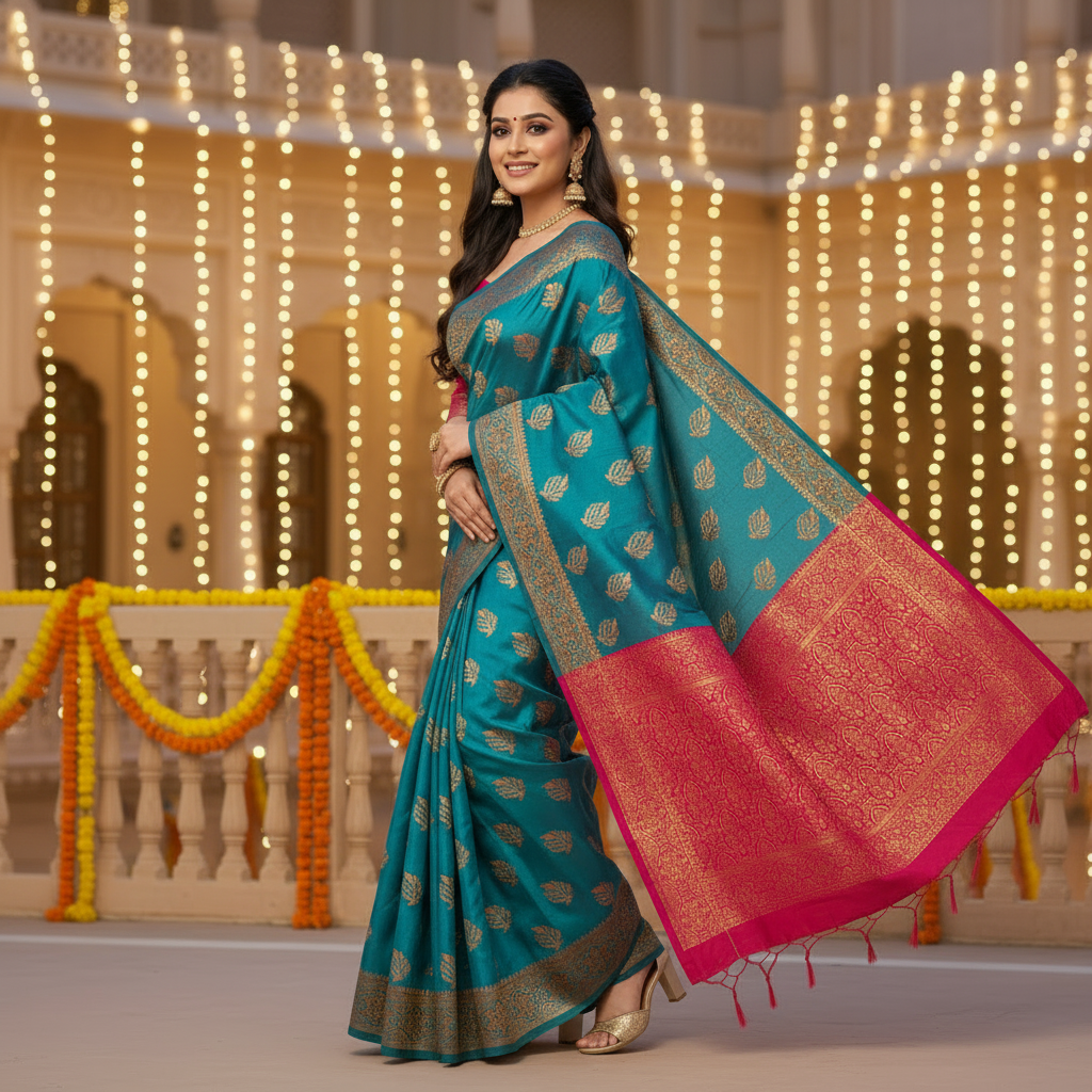 Mamta Handwoven Silk Saree – Festive Gold Zari Motifs