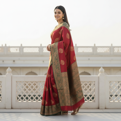 Mamta Handwoven Silk Saree – Festive Gold Zari Motifs