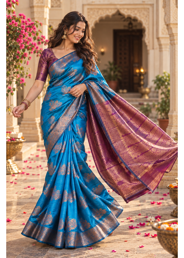 Cotton Blended Silk Saree with Silk Blouse