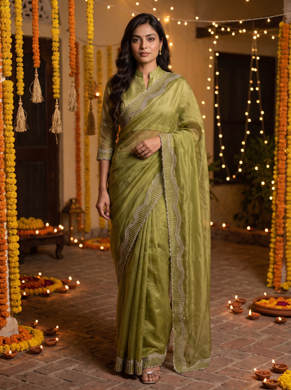 Tamasha-Premium Embellished Border Saree | Lightweight Festive & Party Wear Saree