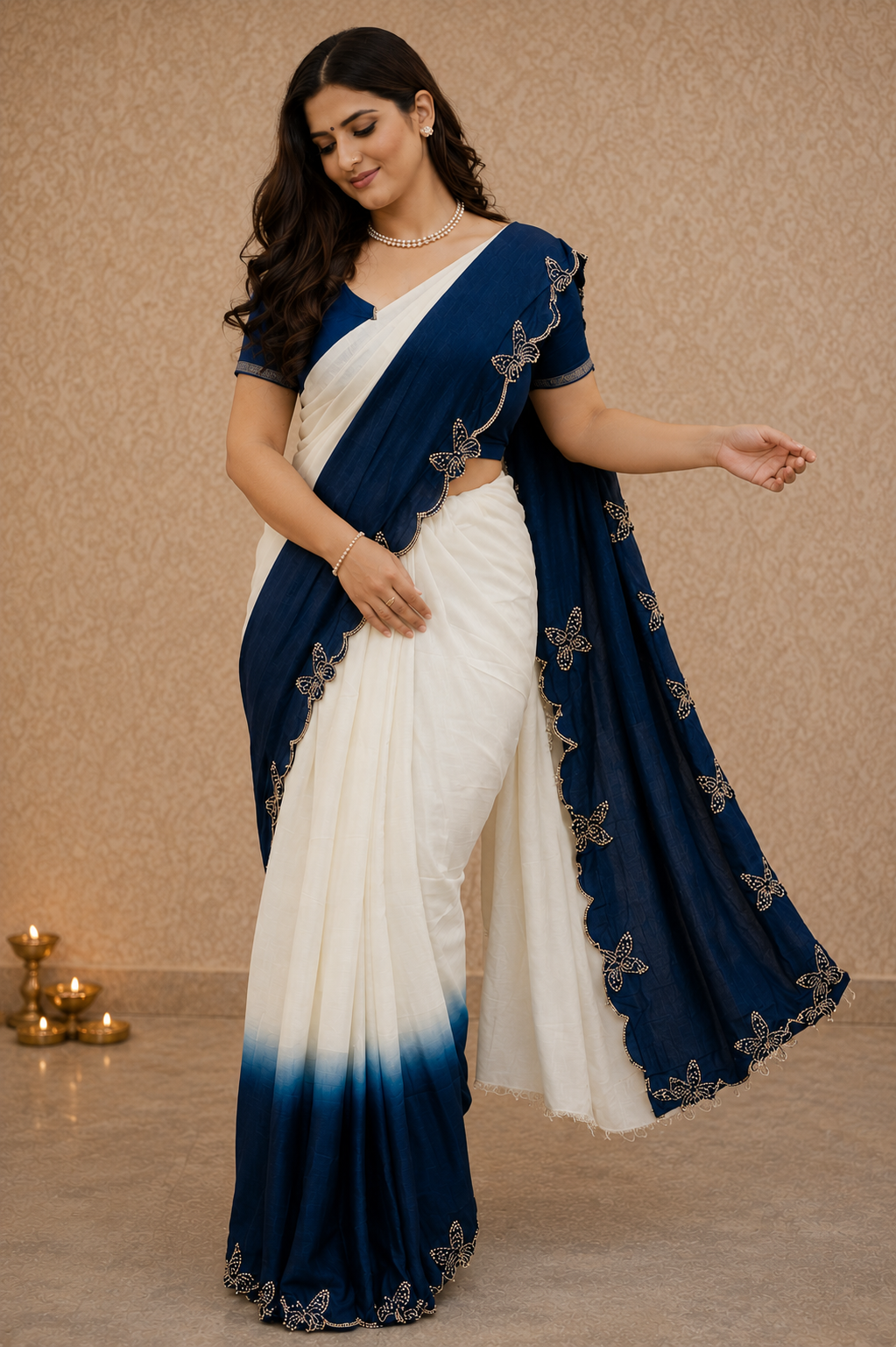 Ambar Satin Silk Ombre Shaded Butterfly Embellished Saree