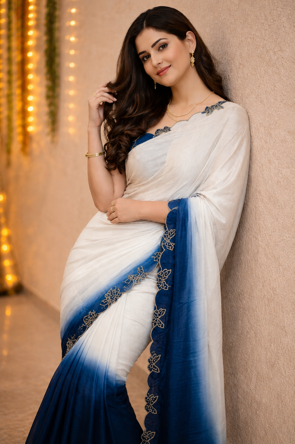 Ambar Satin Silk Ombre Shaded Butterfly Embellished Saree