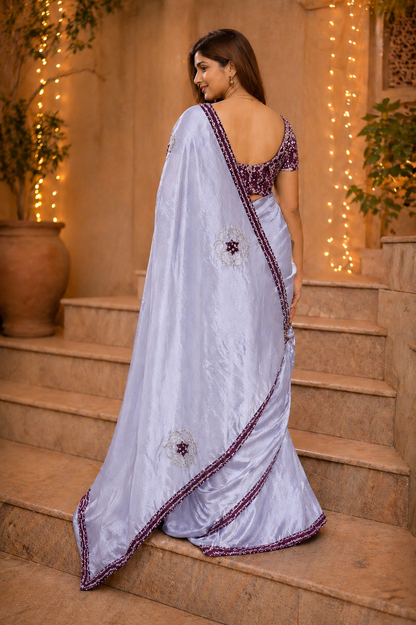 Hariyali | Silk Designer Saree with Contrast Border, Embroidered Motifs