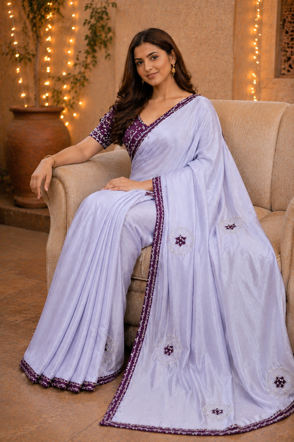 Hariyali | Silk Designer Saree with Contrast Border, Embroidered Motifs