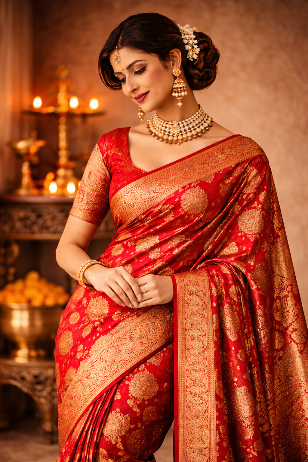 Crimson Classic Weave – Silk Saree