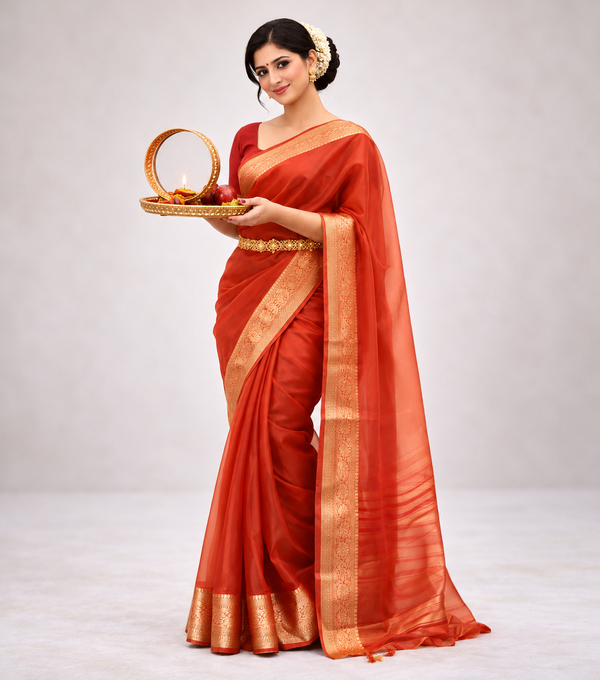 Ganga | Organza Tissue Designer Saree with Zari Border 💚✨