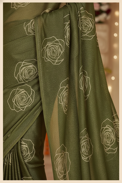 Elisha Georgette Silk Elegant Golden Rose Motif Festive Saree